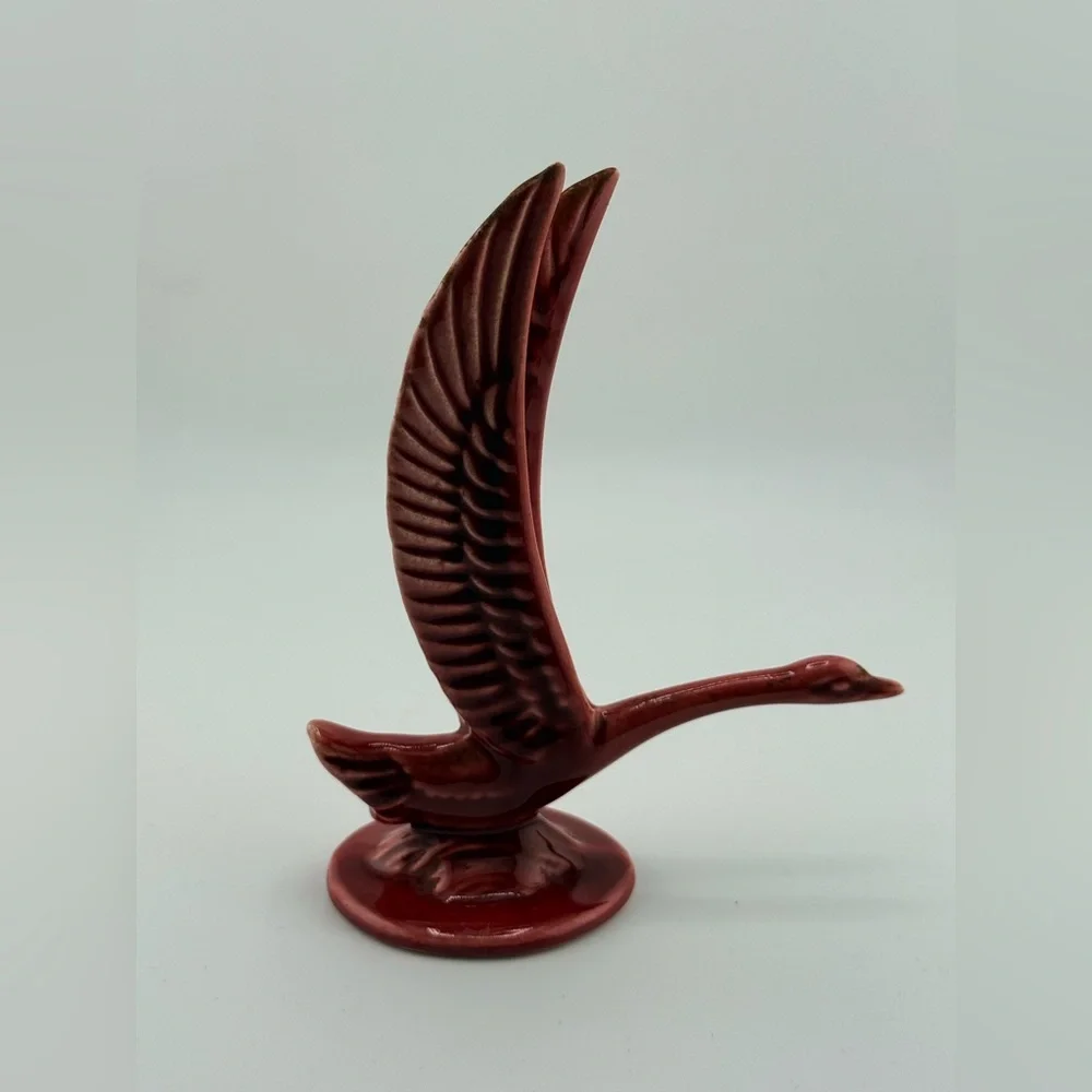 Vintage Red Ceramic Flying Goose Figurine Mid Century Crane Bird Statue